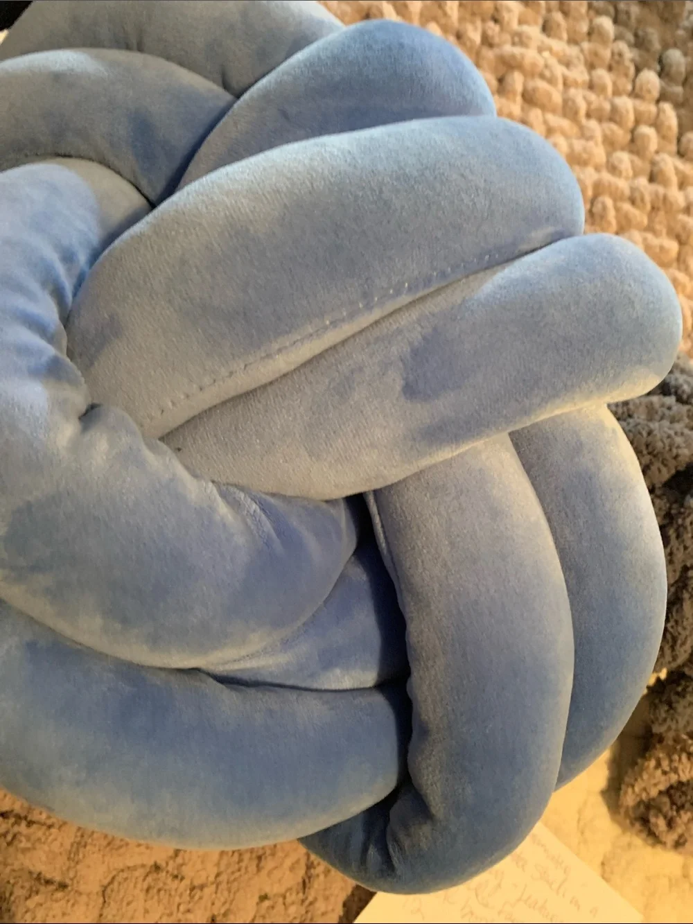 Handmade Plush Knot Accent Pillow in Dusty Blue